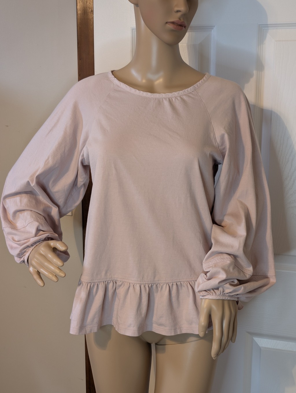 Banana Republic Light Pink(Silver Rose) Ruffle-Hem Balloon Sleeve Blouse